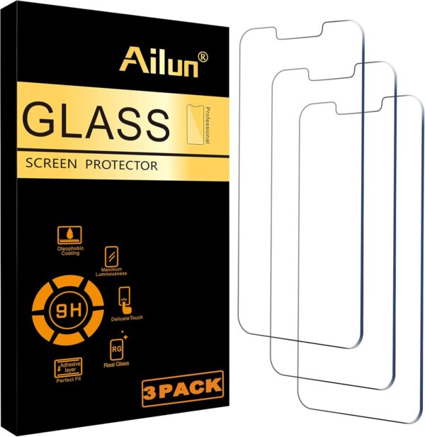 Ailun Screen Protector for iPhone 16e / iPhone 14 / iPhone 13 / iPhone 13 Pro [6.1 Inch] Display 3 Pack Tempered Glass, Case Friendly [Not for iPhone 16 6.1 Inch] - Image 2