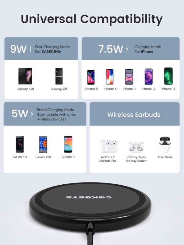 Wireless Charger, 15W Max Wireless Charging Pad 2-Pack Compatible with iPhone16/16Plus/16Pro /16ProMax/iPhone15/15Pro/15Plus/14/13/12/Samsung S24 /S24Ultra/S23Ultra/S22/S21,AirPods Pro 2 - Image 5