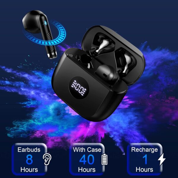 Wireless Earbuds, Bluetooth 5.4 Headphones HiFi Stereo, in Ear Earphones with 4 ENC Noise Cancelling Mics, 40H Playback Ear Buds with Mini Case, IP7 Waterproof Headset with LED Display, USB C Charging - Image 4