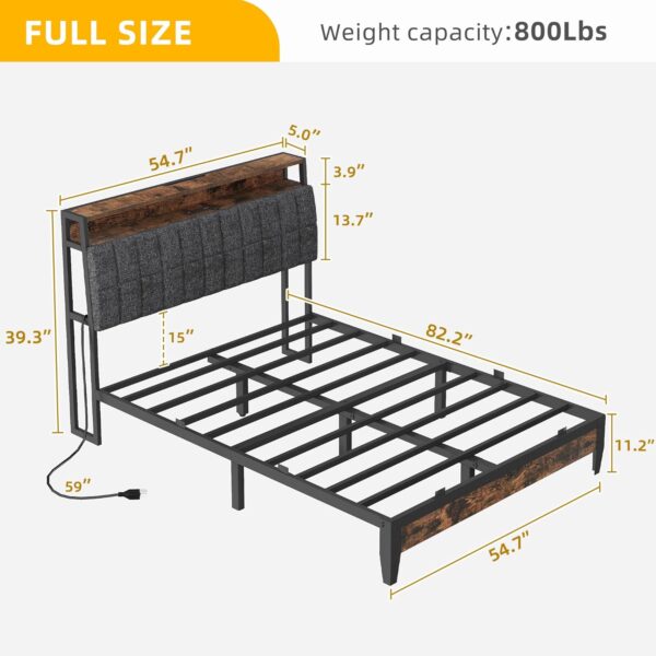 YITAHOME Full Size Bed Frame, Storage Headboard Bed with Charging Station, Upholstered Platform Bed Frame with USB Ports, No Box Spring Needed, Under Bed Storage, Easy Assembly, Rustic Brown - Image 3