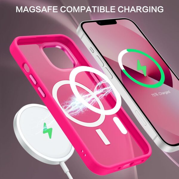 BENTOBEN Magnetic for iPhone 13 Case & iPhone 14 Case [Compatible with Magsafe] Translucent Matte Phone Case iPhone 13/14 Slim Shockproof Women Men Protective Cover for iPhone 13/14 6.1", Hot Pink - Image 5