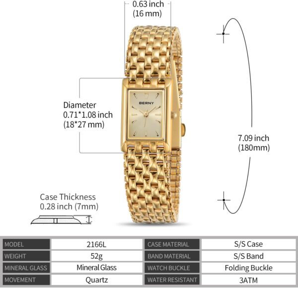 BERNY Gold Watches for Women Updated Ladies Quartz Wrist Watches Stainless Steel Band Womens Small Gold Watch Luxury Casual Fashion Bracelet Tools Included - Image 7