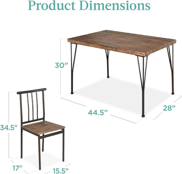 Best Choice Products 5-Piece Metal and Wood Indoor Modern Rectangular Dining Table Furniture Set for Kitchen, Dining Room, Dinette, Breakfast Nook w/ 4 Chairs - Drift Brown - Image 8