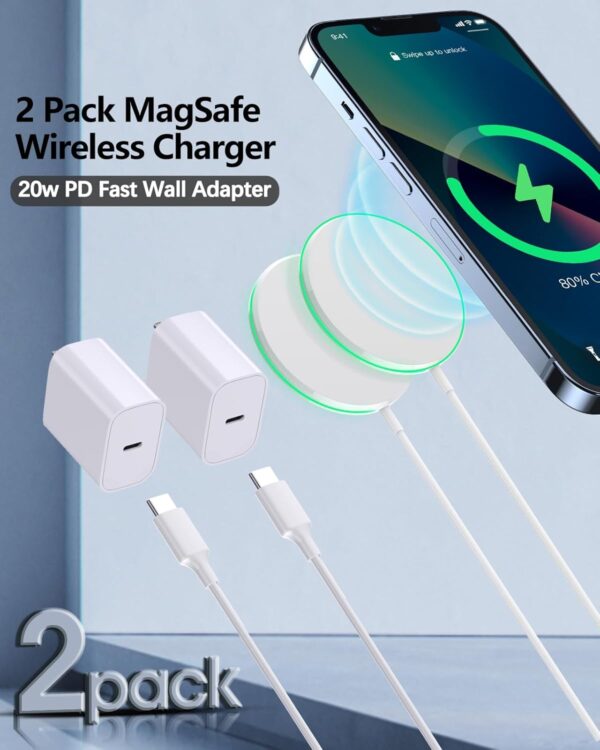 2 Pack Magnetic Wireless Charger 15W Apple Mag-Safe Charger with 20W Adapter for iPhone 16/15/14/13/12 Pro/Max/Plus/Mini AirPods 3/2/Pro 2/Pro Mag Safe Wireless Charging Pad with 5ft Charging Cable - Image 8