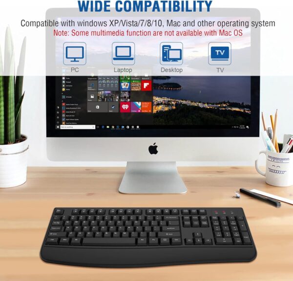 EDJO Wireless Keyboard, 2.4G Ergonomic Full Size Wireless Computer Keyboard with Wrist Rest for Windows, Mac OS Desktop/Laptop/PC（Black） - Image 8