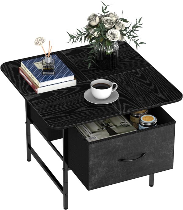 Shinoske Square Coffee Table with Storage Drawer,Small Black Coffee Tables for Living Room,2-Tier Farmhouse Center Table with Round Corners for Small Space,Small Apartment,Office - Image 2