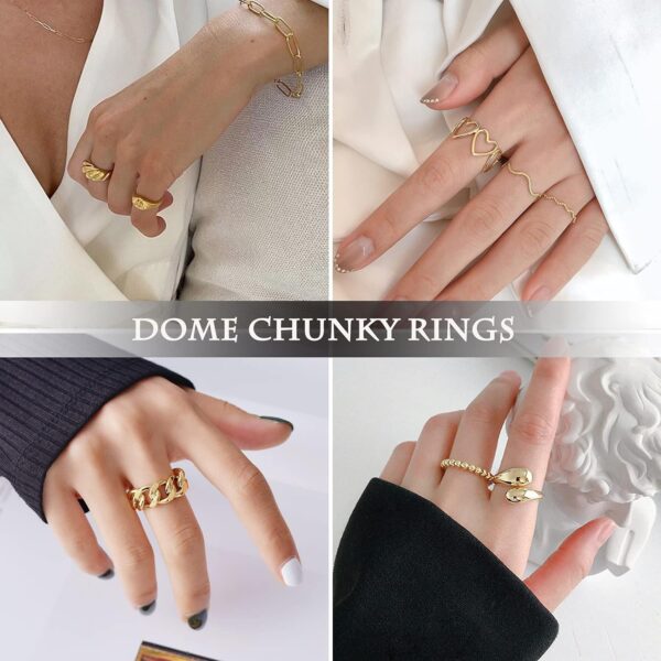 10PCS Gold Dome Chunky Rings for Women 18K Gold Plated Braided Twisted Round Signet Rings Adjustable Open Ring Band Statement Jewelry Size 7-9 - Image 4