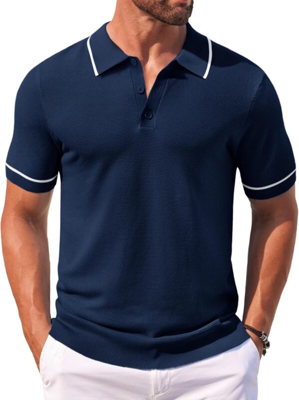 COOFANDY Men's Knit Polo Shirts Casual Short Sleeve Button Down Shirts Crochet Classic Golf Polo Collared Shirts - Image 2