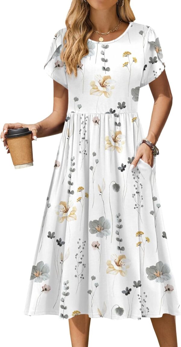 Zeagoo Women Summer Short Sleeve Midi Dress with Pockets Casual Aline Flowy Tshirt Dress Floral Vocation Beach Sundress - Image 2