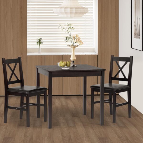 FDW Dining Kitchen Table Dining Set Wood 3 Piece Upholstered Grid Dining Room Table and Chairs for 2,Dark Brown - Image 9