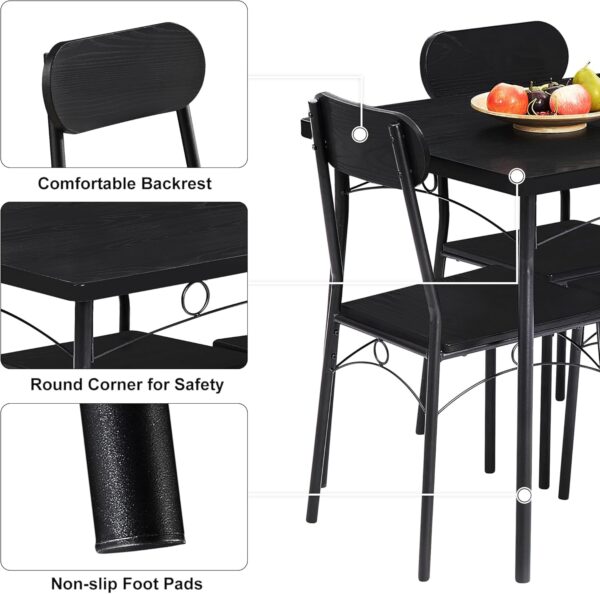 VECELO Dining Table Set for 4, 5 Piece Dinette with Chairs for Kitchen, Breakfast Nook and Small Space, Black - Image 3