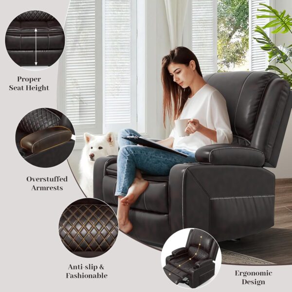 3 Seater Recliner Sofa Set with 2-Tier Cushion, 3+1 Pieces in Living Room, 3 Seater Reclining Couch Leather with Removable Console, 1 Oversize Recliner Chair Sofa Seat - Image 4