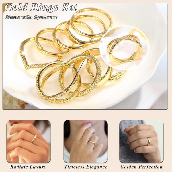 10 PCS Dainty 14K Gold Rings for Women, Open Twist Simulated Diamond Criss Cross Designs, Perfect for Stacking Layering on Thumb and Knuckle Engagement Rings in Sizes 6-10 - Image 9