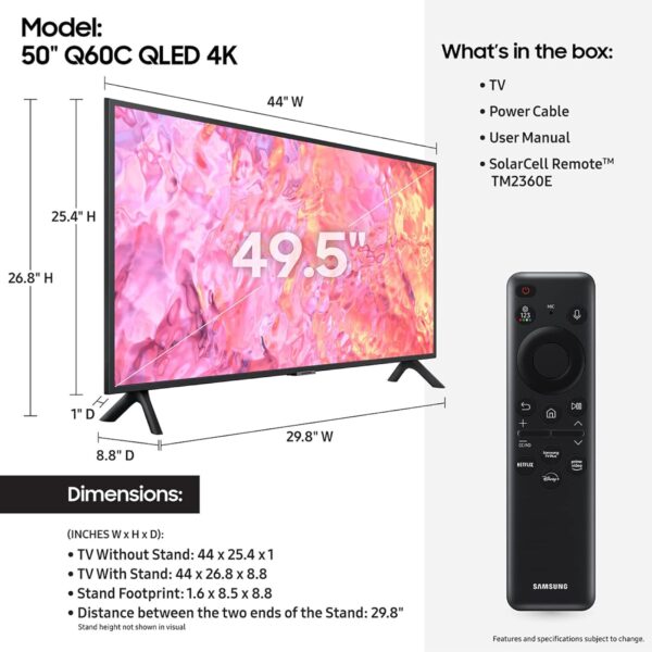 SAMSUNG 50-Inch Class QLED 4K Q60C Series Quantum HDR, Dual LED, Object Tracking Sound Lite, Q-Symphony, Motion Xcelerator, Gaming Hub, Smart TV with Alexa Built-in (QN50Q60C, 2023 Model) - Image 3