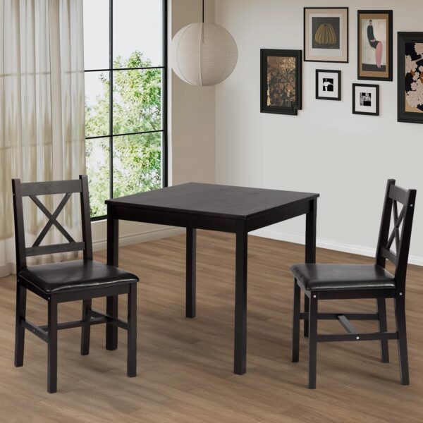 FDW Dining Kitchen Table Dining Set Wood 3 Piece Upholstered Grid Dining Room Table and Chairs for 2,Dark Brown - Image 3