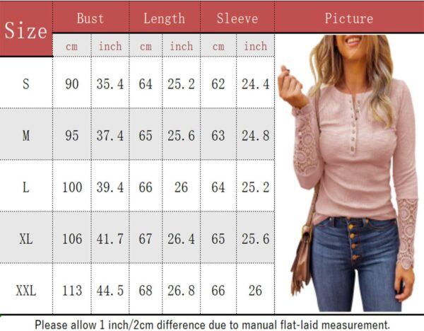 Limerose Women's Long Sleeve Lace Trim Tunic Tops Button Down Casual Blouse Cute Crew Neck Ribbed Shirt - Image 6