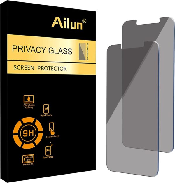 Ailun Privacy Screen Protector for iPhone 16e / iPhone 14 / iPhone 13 / iPhone 13 Pro [6.1 Inch] 2 Pack Anti Spy Private Tempered Glass Anti-Scratch Case Friendly [Not for iPhone 16 6.1 Inch] - Image 2