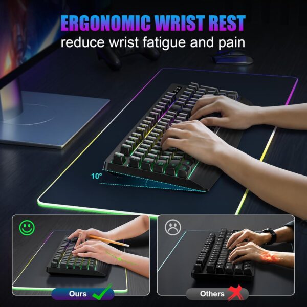 Wireless Gaming Keyboard, RGB & Single-Color Backlit, Full-Size Waterproof Computer Keyboard, Silent Keys, Wrist Rest, Sleep Mode, Rechargeable 2.4G Wireless Keyboard for Windows, Mac, PC, Laptop - Image 6