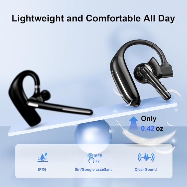 Bluetooth Headset Dual-Mic V5.4 Wireless Bluetooth Earpiece Noise Canceling Hands-Free Headphones 14 Hours Talking Time 140H Standby for Cell Phones iPhone Android Trucker,Office,Driving,Business - Image 7