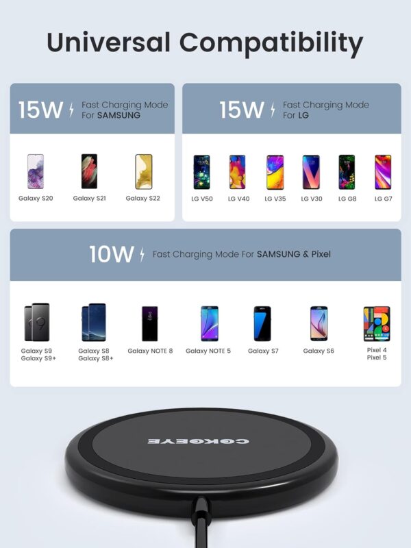 Wireless Charger, 15W Max Wireless Charging Pad 2-Pack Compatible with iPhone16/16Plus/16Pro /16ProMax/iPhone15/15Pro/15Plus/14/13/12/Samsung S24 /S24Ultra/S23Ultra/S22/S21,AirPods Pro 2 - Image 4