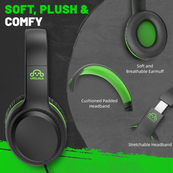 Green Wired Headphones for Boys Portable On Ear Youth Headphones for School Airplane Travel Lightweight Portable Compatible with Pad Computer Laptop for Adults Student Children Girls Kids - Image 3