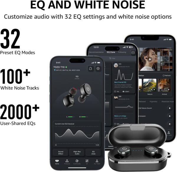 TOZO T10 (Classic Edition) Bluetooth 5.3 Wireless Earbuds with Wireless Charging Case IPX8 Waterproof Stereo Headphones in Ear Built in Mic Headset Premium Sound with Deep Bass, 32 Preset EQs via APP - Image 5