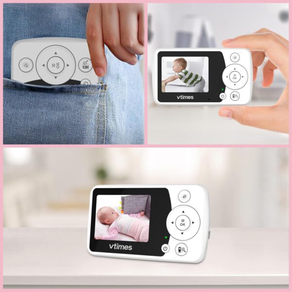 Baby Monitor with Camera and Audio, Video Baby Monitor No WiFi Night Vision, 2.4" LCD Screen Portable Baby Camera VOX Temperature Sensor Lullaby Alarm 1000ft Range, Ideal for Baby/Elderly/Pet - Image 9