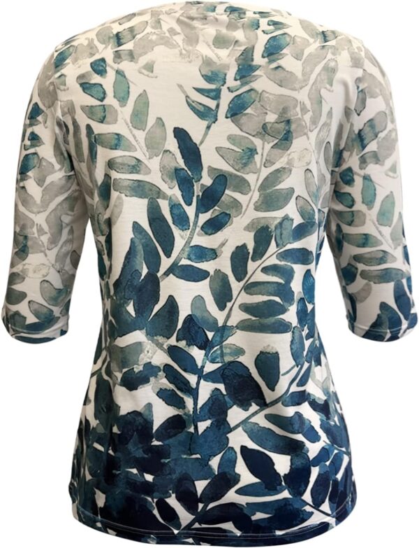 JomeDesign Womens Tops 3/4 Sleeve Shirts Round Neck Loose Casual Blouses Floral Print Tshirts - Image 3