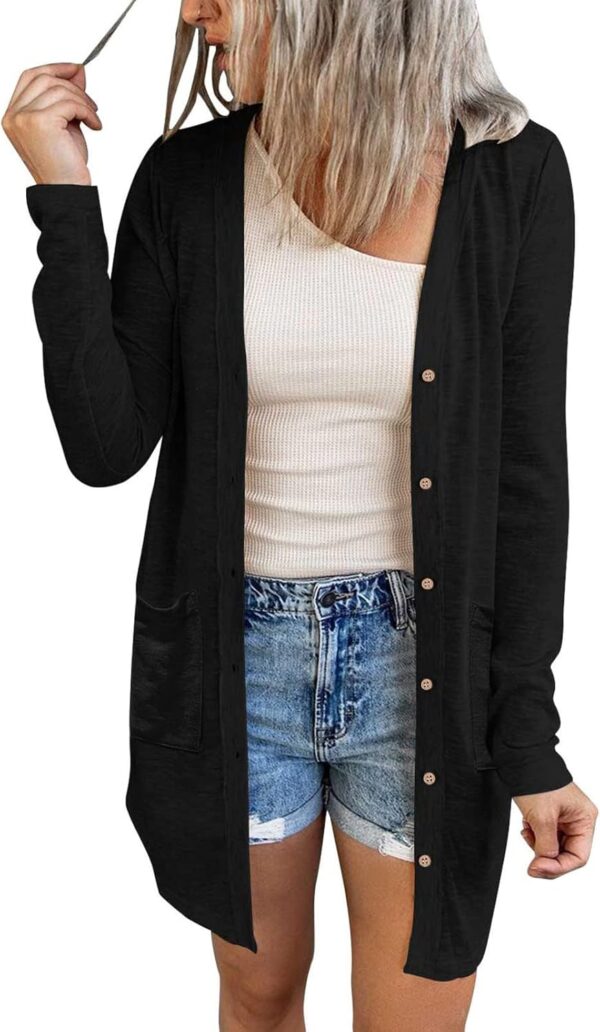 MEROKEETY Women's Open Front Lightweight Cardigan Long Sleeve Button Down Loose Outwear - Image 2