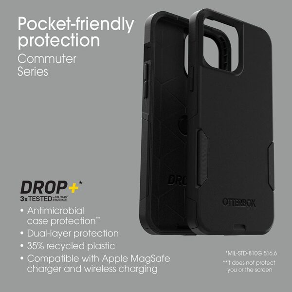 OtterBox iPhone 13 Pro Max & iPhone 12 Pro Max Commuter Series Case - Black, Slim & Tough, Pocket-Friendly, with Port Protection - Image 9