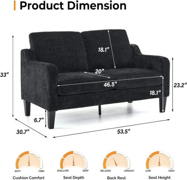 VINGLI Loveseat Sofa Set for Living Room, Mid-Century Modern Couch and Love Seat Set,53" Loveseat+71" Small Couch for Bedroom Sofa Furniture for Small Spaces Apartment (Black) - Image 5