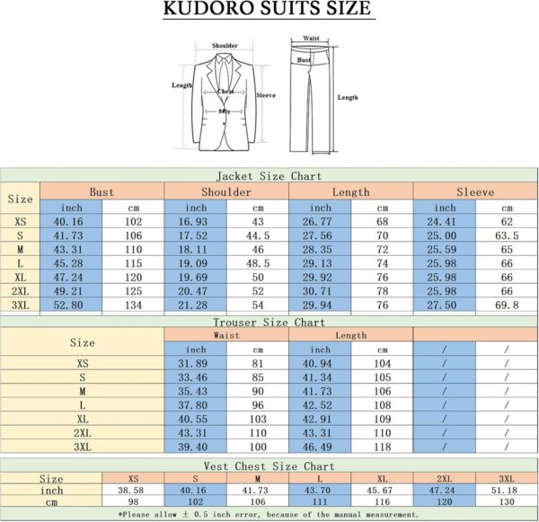 KUDORO Mens Suits Slim Fit 3 Piece Tuxedo Suit Set for Prom Wedding Party Paisley Jacket Vest Pants Homecoming Outfit - Image 8