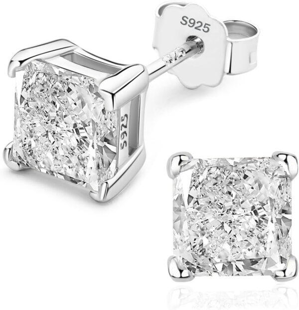 925 Sterling Silver 2-4 Carat Lab Simulation Diamond Stud Earrings 5A Cubic Zirconia Stud Earrings Hypoallergenic White Gold Plated, Perfect Jewelry Gifts - Image 2