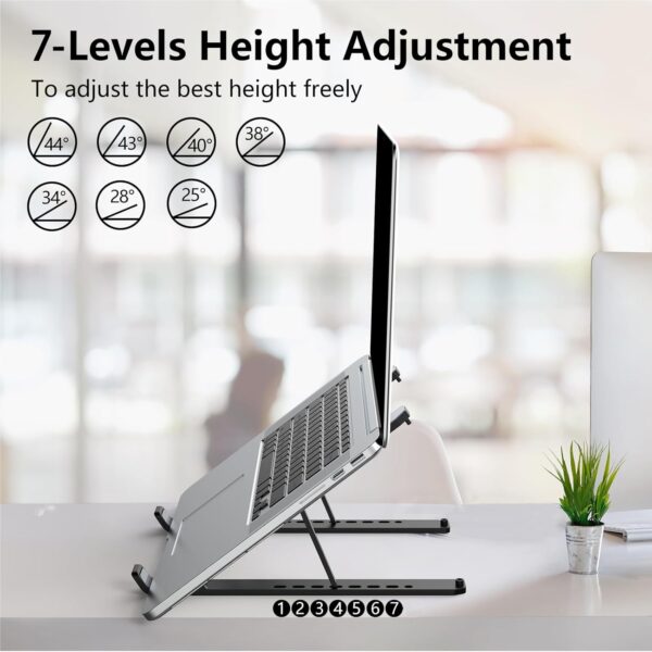 Laptop Stand for Desk, Adjustable Laptop Riser ABS+Silicone Foldable Portable Laptop Holder, Ventilated Cooling Notebook Mount Computer Stand for 10-15.6” Laptops,Tablets-Black - Image 4