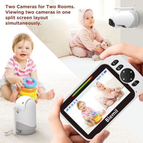 Baby Monitor with 30-Hour Battery, 5" Large Split-Screen Video Baby Monitor with Camera and Audio, 3500mAh Battery, Remote Pan/Tilt/Zoom Camera, Two-Way Talk, Night Vision, Lullabies, No WiFi - Image 8