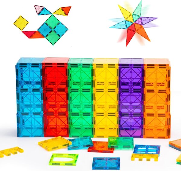 Gemmicc Magnetic Tiles 100 PCS with 2 Cars, STEM Approved Educational Magnet BuildingToys, Magnet Puzzles Stacking Blocks for Boys Girls - Image 8