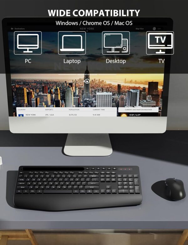 Wireless Keyboard and Mouse Combo - Full-Sized Ergonomic Keyboard with Wrist Rest, Phone Holder, Sleep Mode, Silent 2.4GHz Cordless Keyboard Mouse Combo for Computer, Laptop, PC, Mac, Windows -Trueque - Image 10