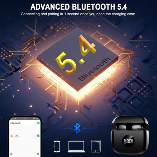 Wireless Earbuds, Bluetooth 5.4 Headphones HiFi Stereo, in Ear Earphones with 4 ENC Noise Cancelling Mics, 40H Playback Ear Buds with Mini Case, IP7 Waterproof Headset with LED Display, USB C Charging - Image 3