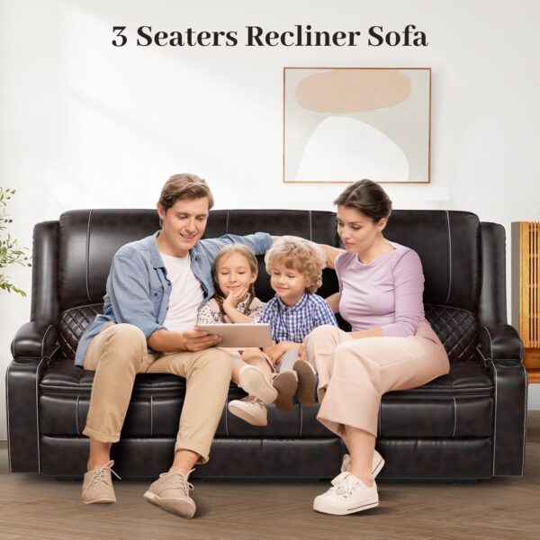 3 Seater Recliner Sofa Set with 2-Tier Cushion, 3+1 Pieces in Living Room, 3 Seater Reclining Couch Leather with Removable Console, 1 Oversize Recliner Chair Sofa Seat - Image 10