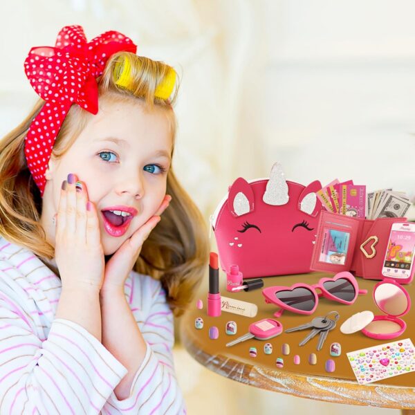 Toddler Purse for Little Girls 3-5 with Pretend Makeup Kit | Unicorn Kids Purse Accessories Play Fake Make up Set | Birthday Gifts for 4-6 Year Old Princess Toys - Image 6