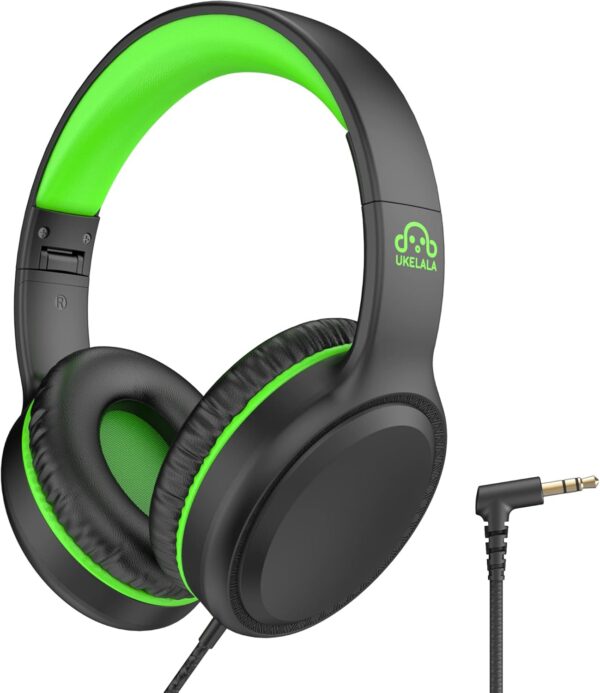 Green Wired Headphones for Boys Portable On Ear Youth Headphones for School Airplane Travel Lightweight Portable Compatible with Pad Computer Laptop for Adults Student Children Girls Kids - Image 2