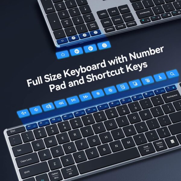 AUSDOM 2.4G Wireless Bluetooth Keyboard Full Size, Quiet Slim Multi-Device Rechargeable Cordless QWERTY Keyboard with Number Pad, Low Profile Silent Flat Universal Keyboard for Computer/Mac/Windows - Image 7