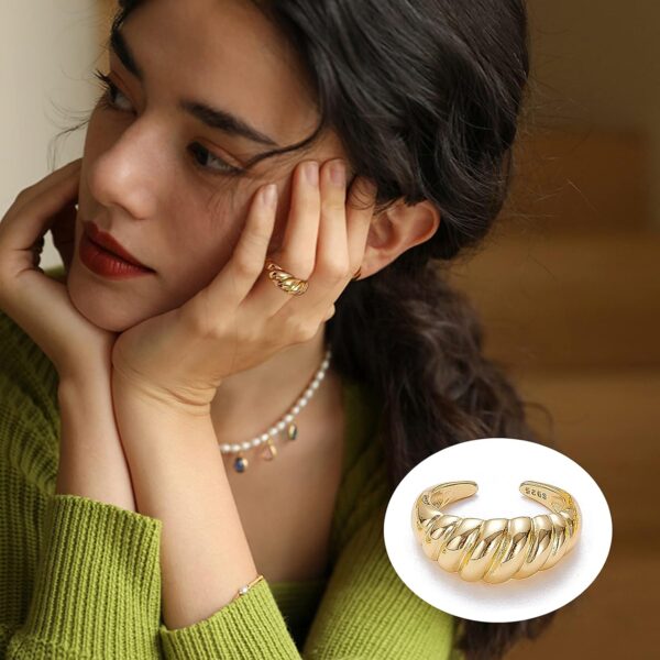 10PCS Gold Dome Chunky Rings for Women 18K Gold Plated Braided Twisted Round Signet Rings Adjustable Open Ring Band Statement Jewelry Size 7-9 - Image 5