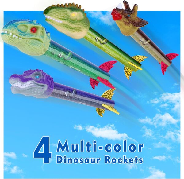 Dinosaur Toy Rocket Launcher for Kids - Launch Up to 100 Ft, 4 Rockets, Outdoor Outside Toys for Kids, Dinosaur Toys, Birthday Gifts for 3 4 5 6 7 8-12 Year Old Boys Girls - Image 6