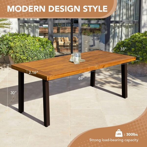 Devoko Home Acacia Wood Dining Table 6-Person Indoor Outdoor Table with Iron Legs, Sandblast Finish, Natural Stained, Rustic Metal, 69 * 33 * 30 inch (Natural) - Image 4