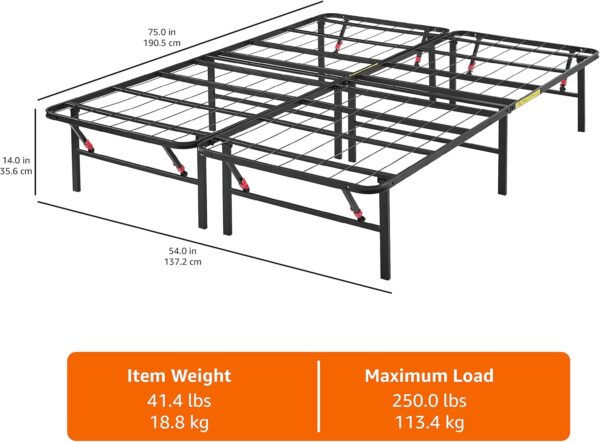 Amazon Basics Bed Frame with Storage, Foldable Metal Platform, Sturdy Steel, No Box Spring Needed, 14 inches High, Tool-Free Setup, Full Size, Black - Image 4