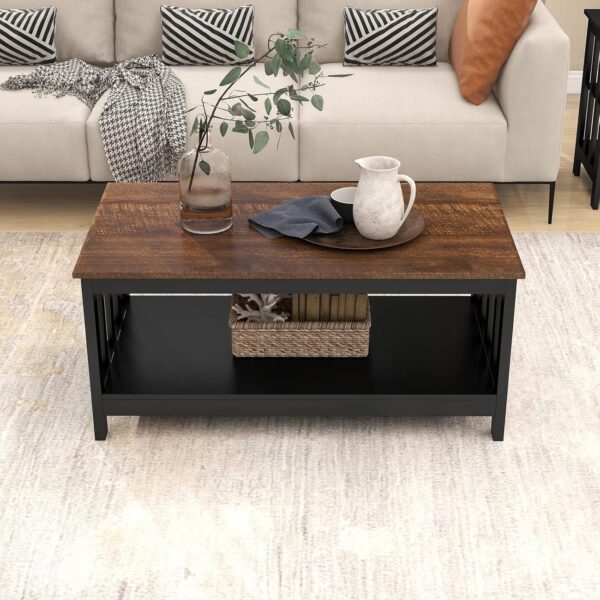 ChooChoo Farmhouse Coffee Table, Black Living Room Table with Shelf, 40 Inch - Image 7