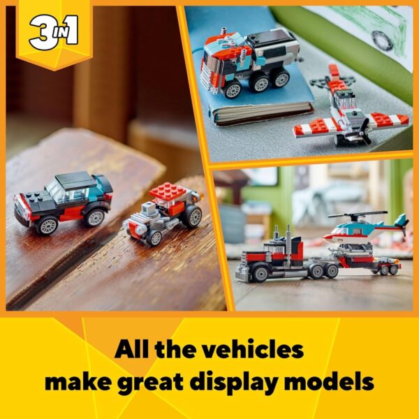 LEGO Creator 3 in 1 Flatbed Truck with Helicopter Toy, Transforms from Flatbed Truck Toy to Propeller Plane to Hot Rod and SUV Car Toys, Gift Idea for Boys and Girls Ages 7 Years Old and Up, 31146 - Image 6