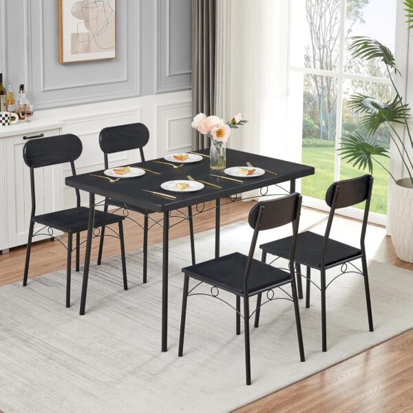 VECELO Dining Table Set for 4, 5 Piece Dinette with Chairs for Kitchen, Breakfast Nook and Small Space, Black - Image 8