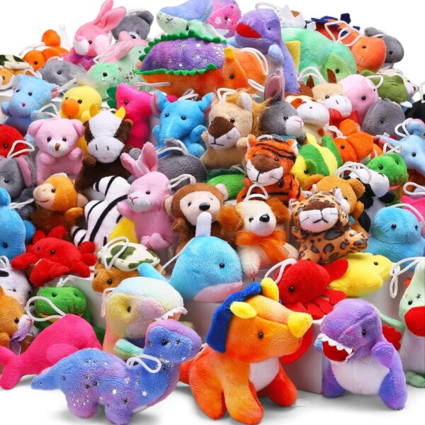 72 Pack Mini Stuffed Animal, Assorted Plush Toy (Dinosaur, Zoo, Ocean), Party Favors for Kid, Perfect for Claw Machine Filler, Goody Bag Stuffers, Keychain, Carnival Prizes, Classroom Reward Gift Bulk - Image 2